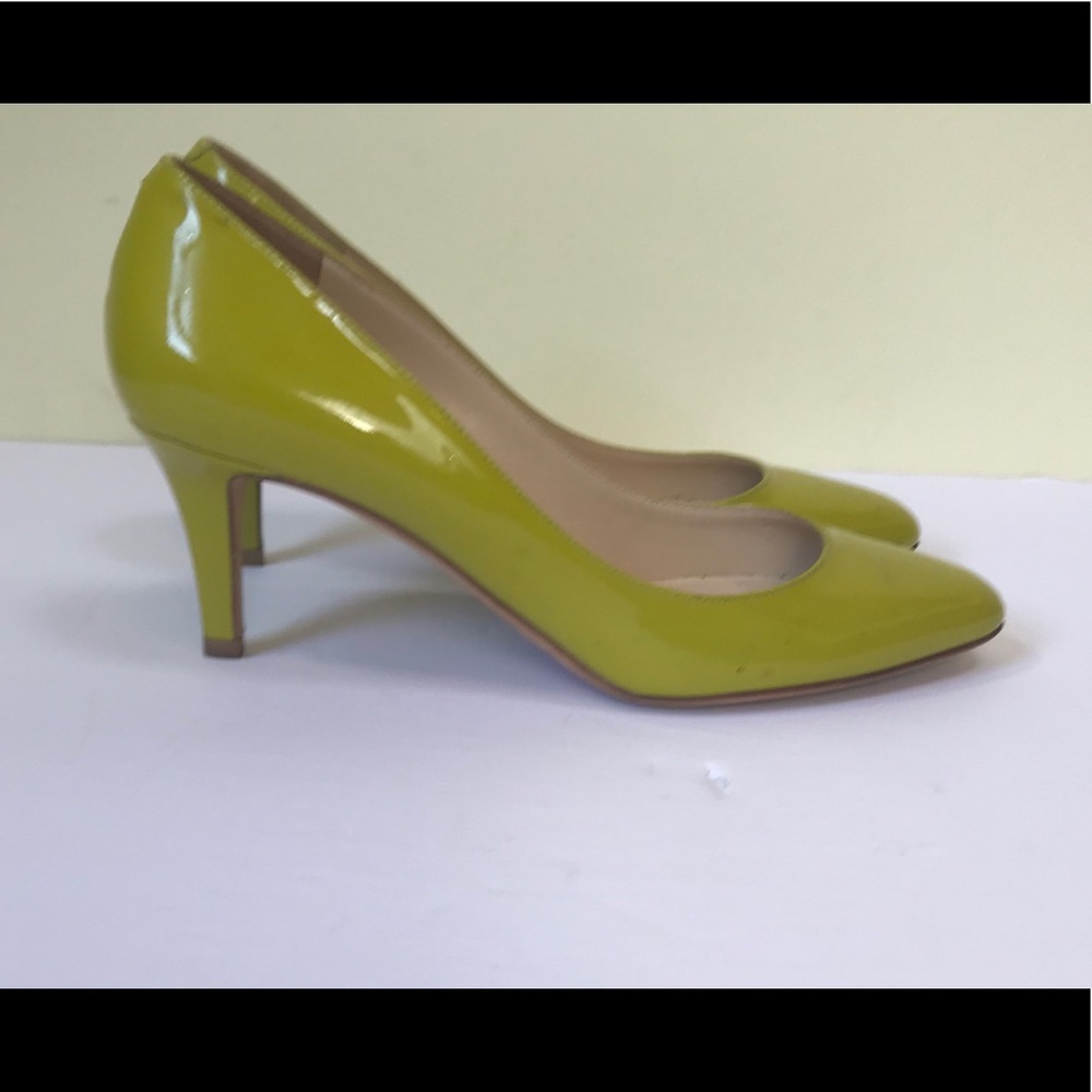 immy Choo Leather Patent Pumps Heels Shoes Almond Toe Chartreuse Green Slides - Picture 4 of 14